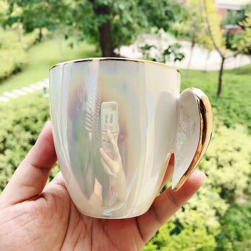 Fairy cup golden angel wings ceramic cup pearl glaze creative coffee cup milk tea cup wedding hand gift cup