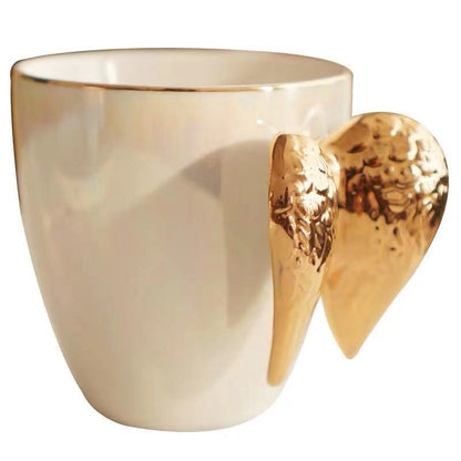 Fairy cup golden angel wings ceramic cup pearl glaze creative coffee cup milk tea cup wedding hand gift cup