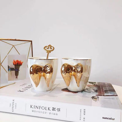 Fairy cup golden angel wings ceramic cup pearl glaze creative coffee cup milk tea cup wedding hand gift cup