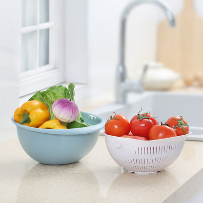 2019 new multifunctional storage basket plastic portable round double drain basket fruit basket vegetable basket