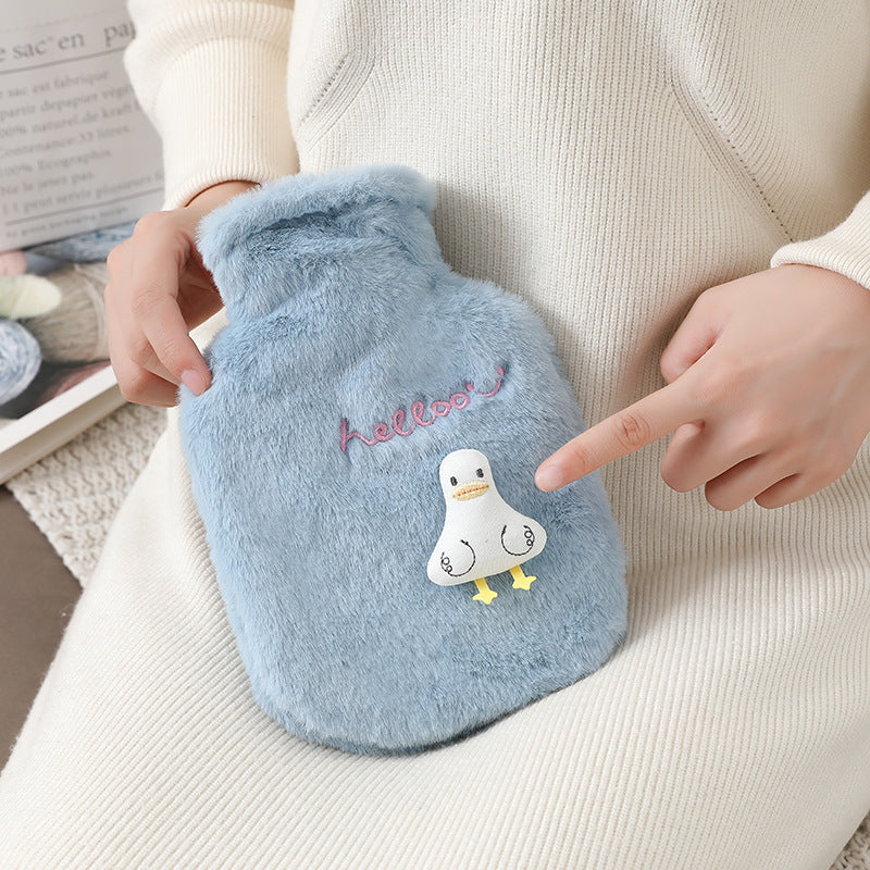 New cute plush plug-in water-filled hot water bottle, thickened explosion-proof PVC hot water bottle, removable and washable, ready for wholesale