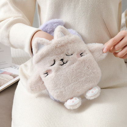 New cute plush plug-in water-filled hot water bottle, thickened explosion-proof PVC hot water bottle, removable and washable, ready for wholesale