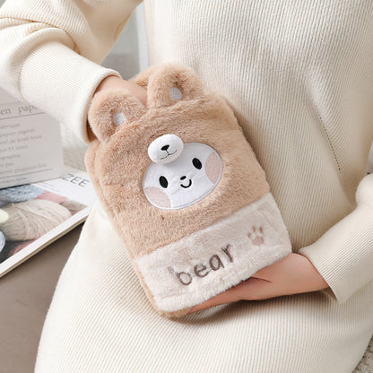 New cute plush plug-in water-filled hot water bottle, thickened explosion-proof PVC hot water bottle, removable and washable, ready for wholesale