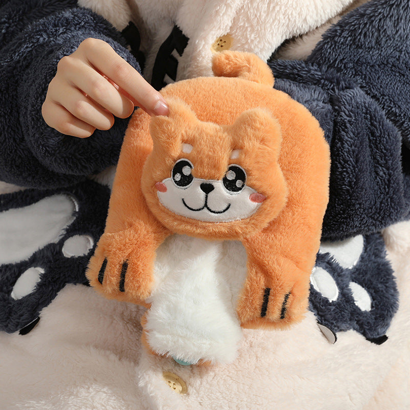 New cute plush plug-in water-filled hot water bottle, thickened explosion-proof PVC hot water bottle, removable and washable, ready for wholesale