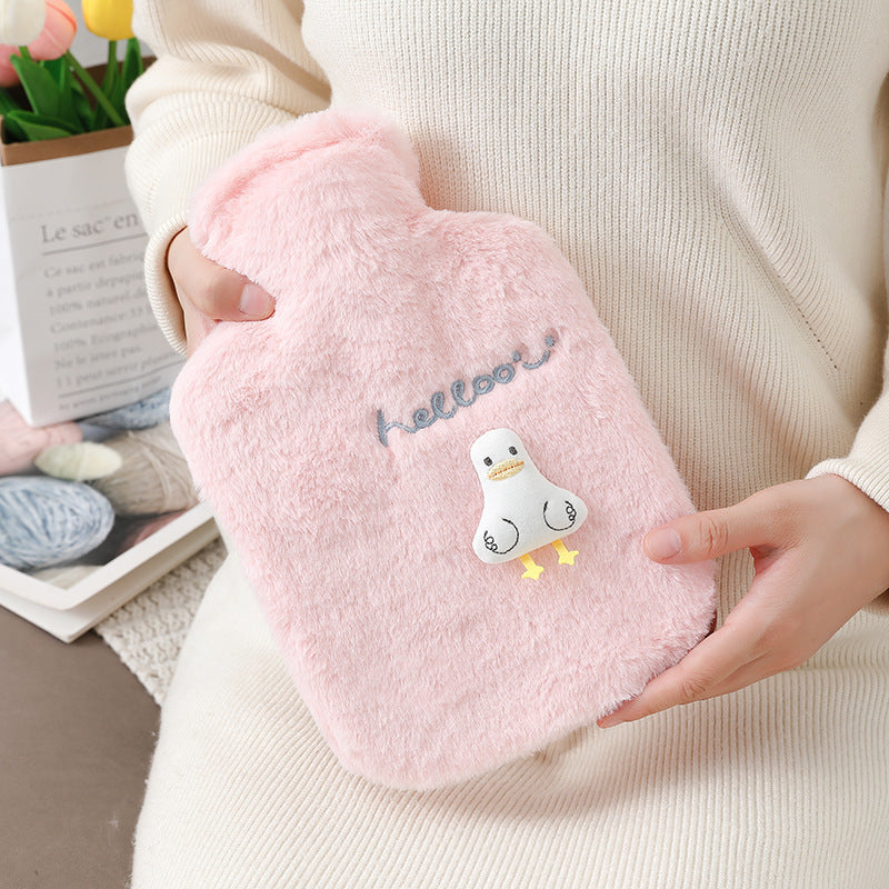 New cute plush plug-in water-filled hot water bottle, thickened explosion-proof PVC hot water bottle, removable and washable, ready for wholesale