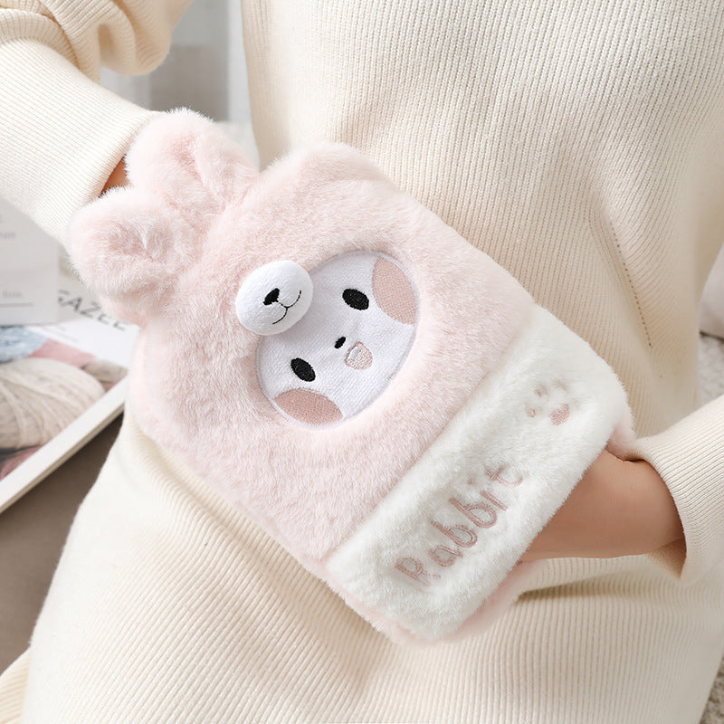 New cute plush plug-in water-filled hot water bottle, thickened explosion-proof PVC hot water bottle, removable and washable, ready for wholesale