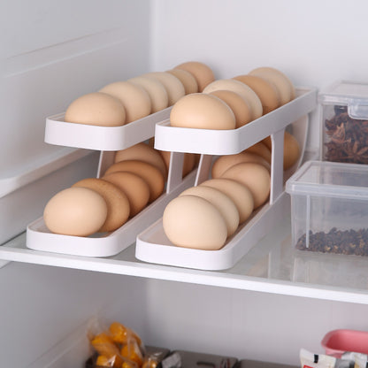 Plastic double layer egg box rack refrigerator side door storage egg automatic roller storage rack egg tray kitchen rack