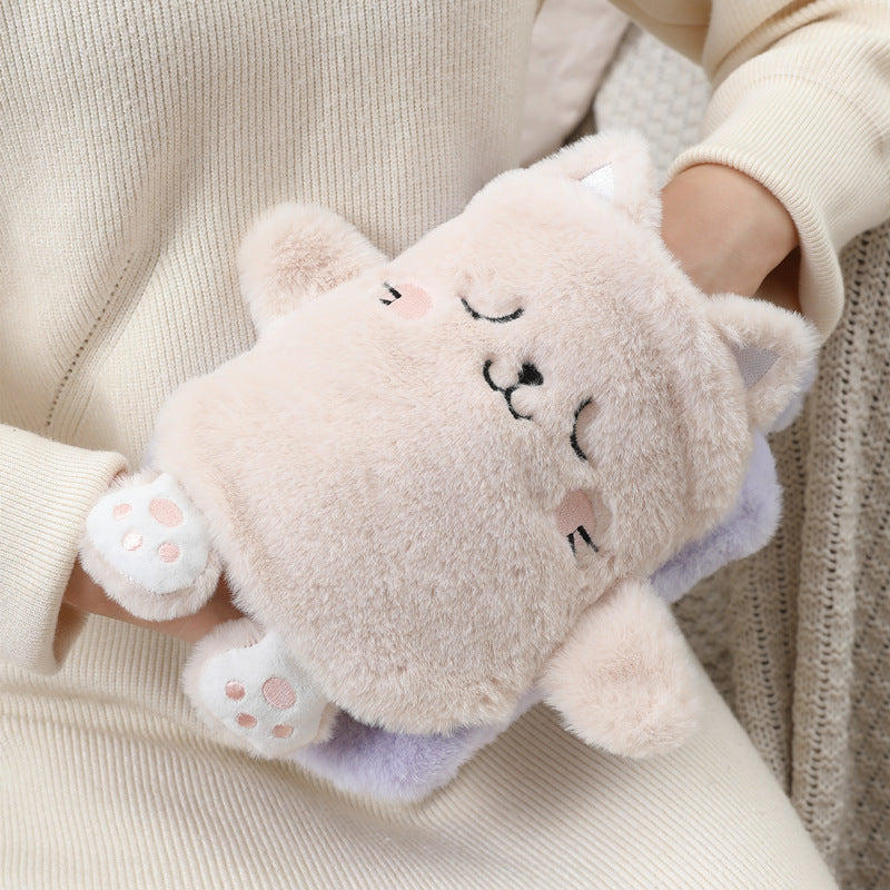 New cute plush plug-in water-filled hot water bottle, thickened explosion-proof PVC hot water bottle, removable and washable, ready for wholesale