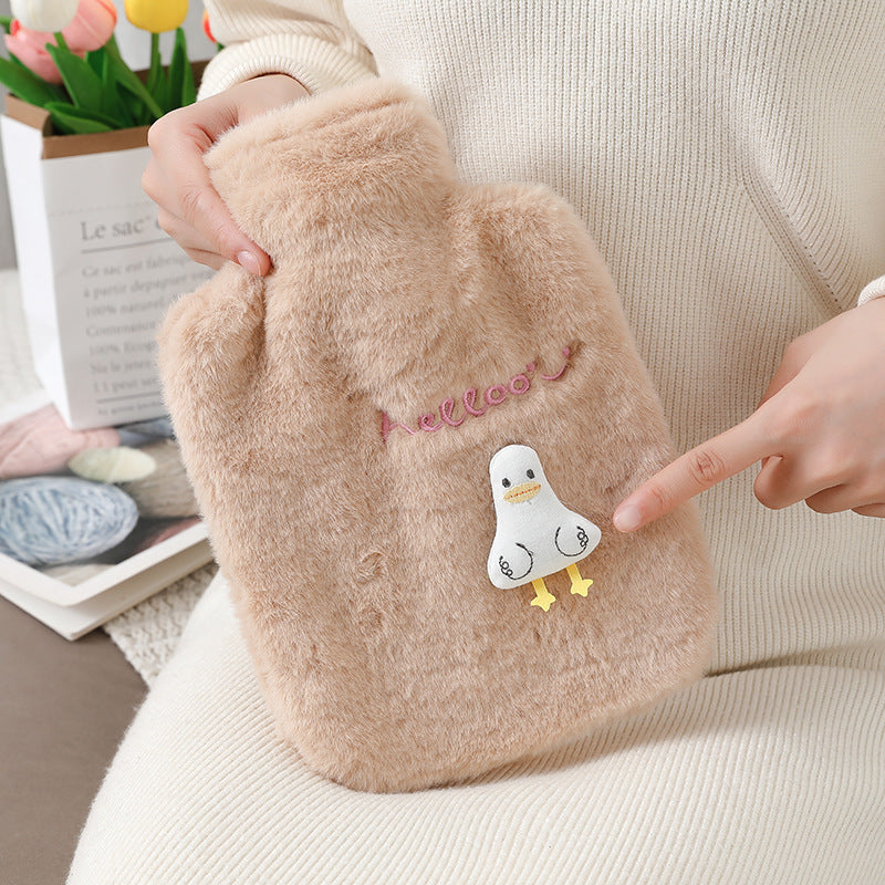 New cute plush plug-in water-filled hot water bottle, thickened explosion-proof PVC hot water bottle, removable and washable, ready for wholesale