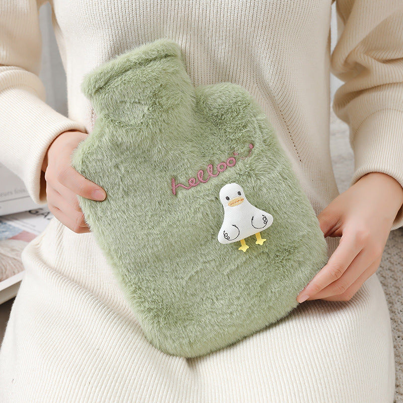 New cute plush plug-in water-filled hot water bottle, thickened explosion-proof PVC hot water bottle, removable and washable, ready for wholesale