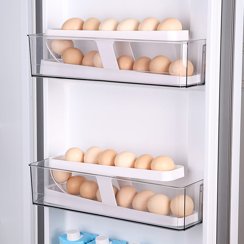 Plastic double layer egg box rack refrigerator side door storage egg automatic roller storage rack egg tray kitchen rack