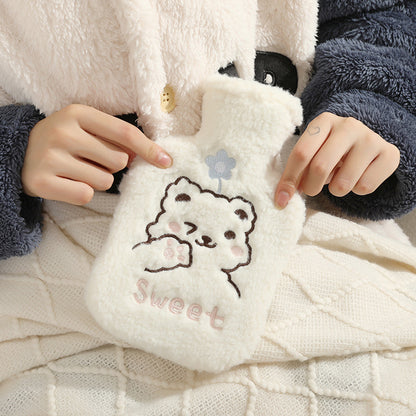 New cute plush plug-in water-filled hot water bottle, thickened explosion-proof PVC hot water bottle, removable and washable, ready for wholesale