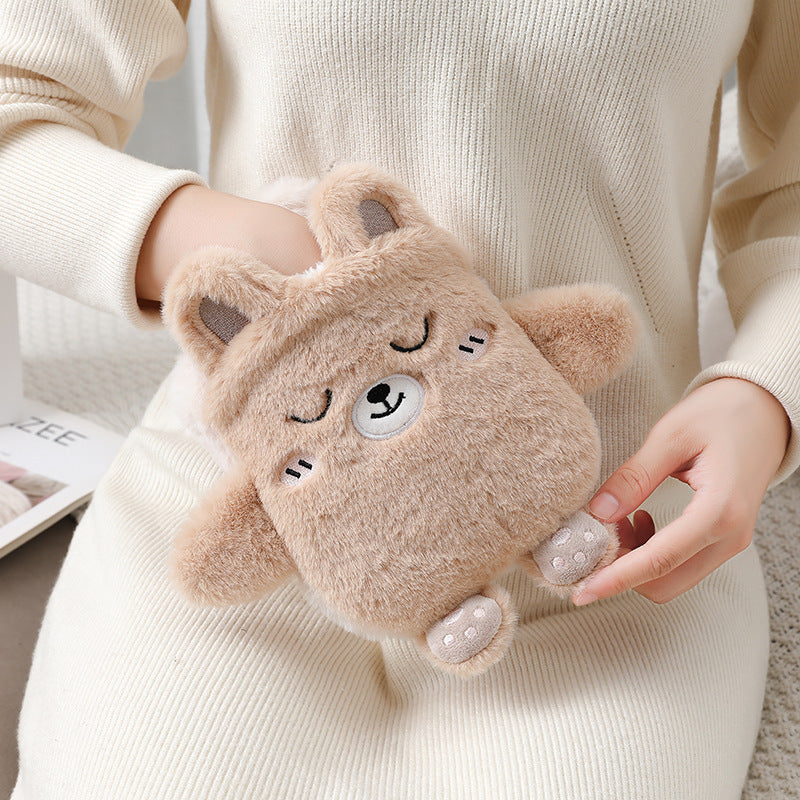 New cute plush plug-in water-filled hot water bottle, thickened explosion-proof PVC hot water bottle, removable and washable, ready for wholesale