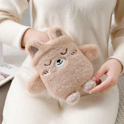 New cute plush plug-in water-filled hot water bottle, thickened explosion-proof PVC hot water bottle, removable and washable, ready for wholesale