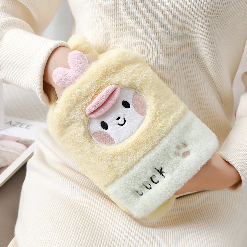 New cute plush plug-in water-filled hot water bottle, thickened explosion-proof PVC hot water bottle, removable and washable, ready for wholesale