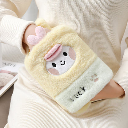 New cute plush plug-in water-filled hot water bottle, thickened explosion-proof PVC hot water bottle, removable and washable, ready for wholesale