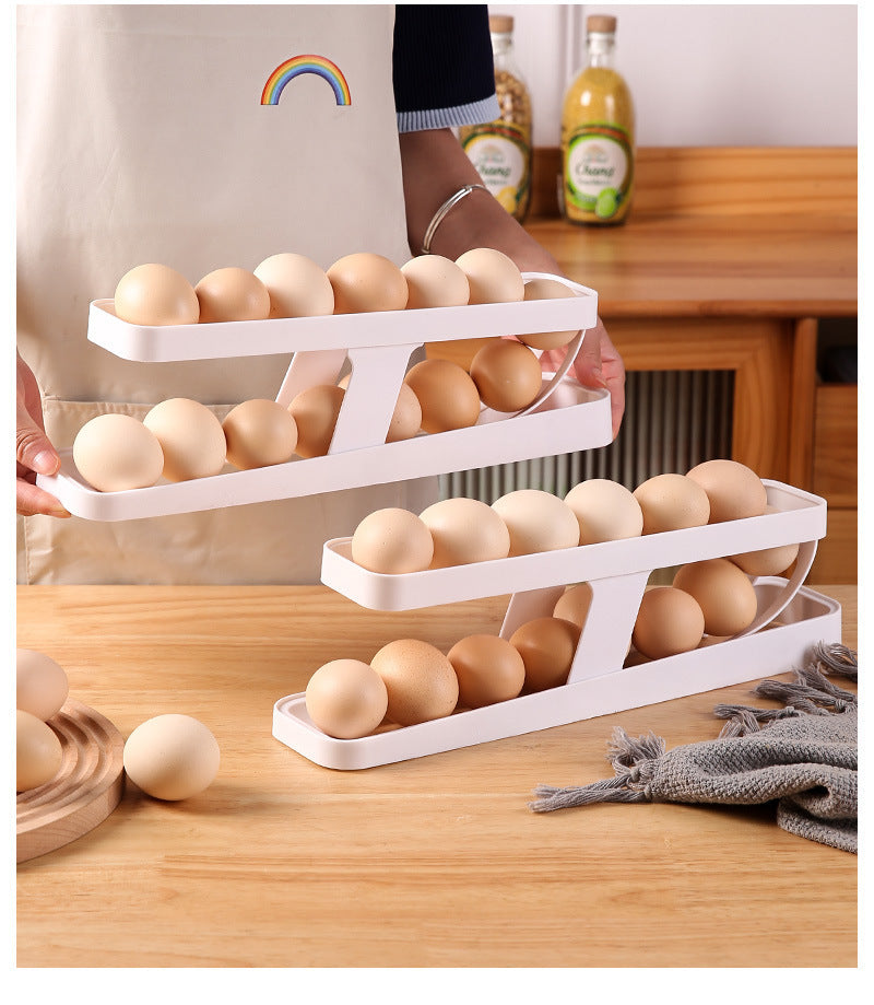 Plastic double layer egg box rack refrigerator side door storage egg automatic roller storage rack egg tray kitchen rack