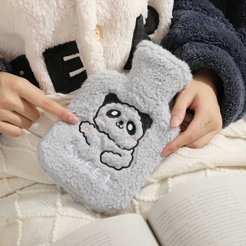 New cute plush plug-in water-filled hot water bottle, thickened explosion-proof PVC hot water bottle, removable and washable, ready for wholesale