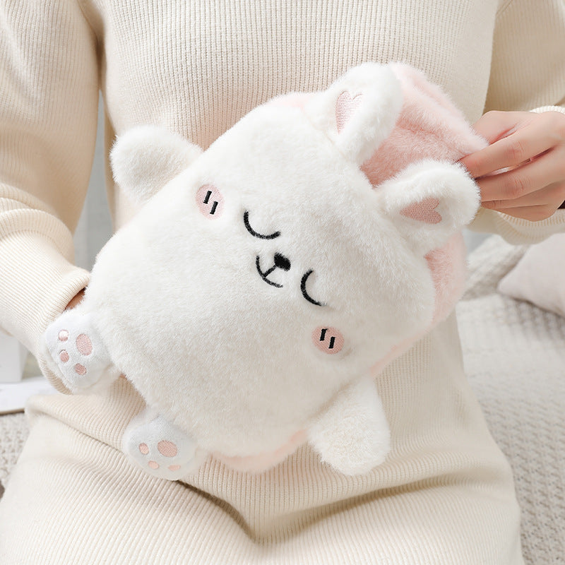 New cute plush plug-in water-filled hot water bottle, thickened explosion-proof PVC hot water bottle, removable and washable, ready for wholesale