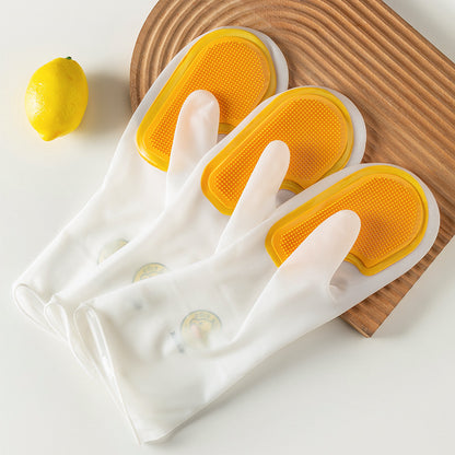 Kitchen Cleaning Magic Brush Dishwashing Gloves Non-slip Insulated Silicone Thickened Household Dishwashing Gloves Small Yellow Duck Gloves